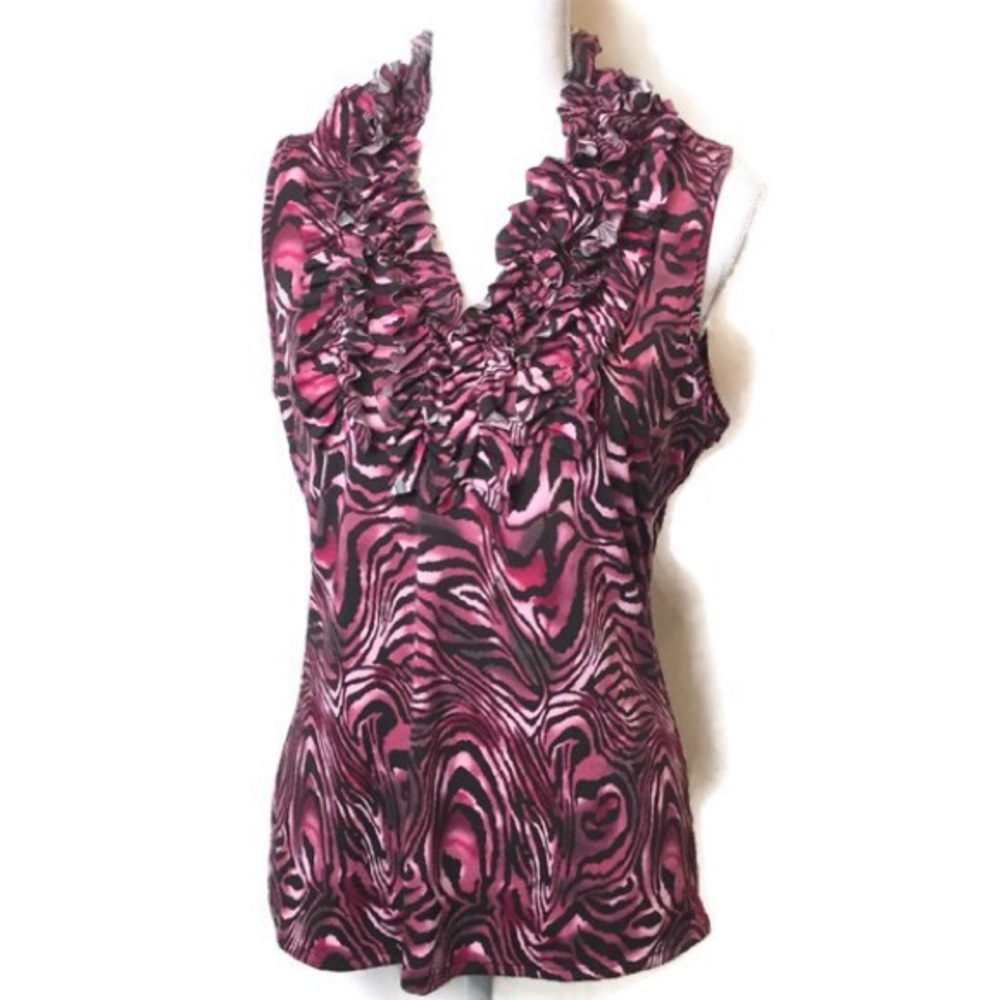 M Marc Bouwer Animal Print Ruffle Front Knit Top